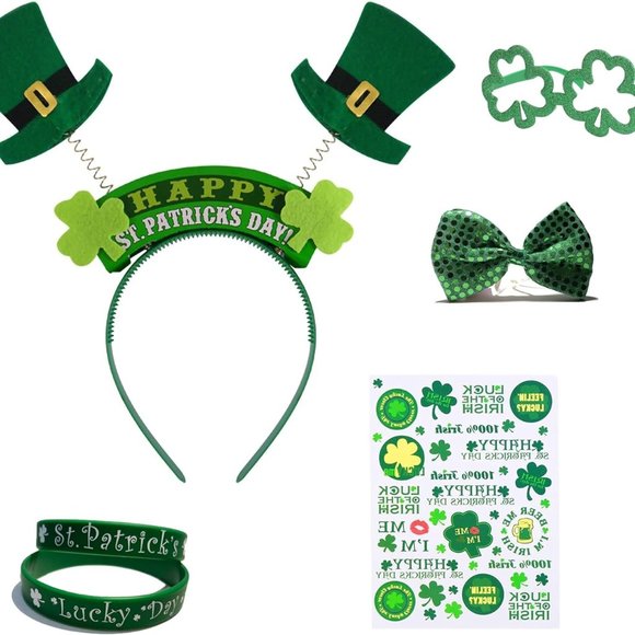 Other - Green Leprechaun Hat with Shamrocks Beard St. Patricks Day Costume Top Hat glass